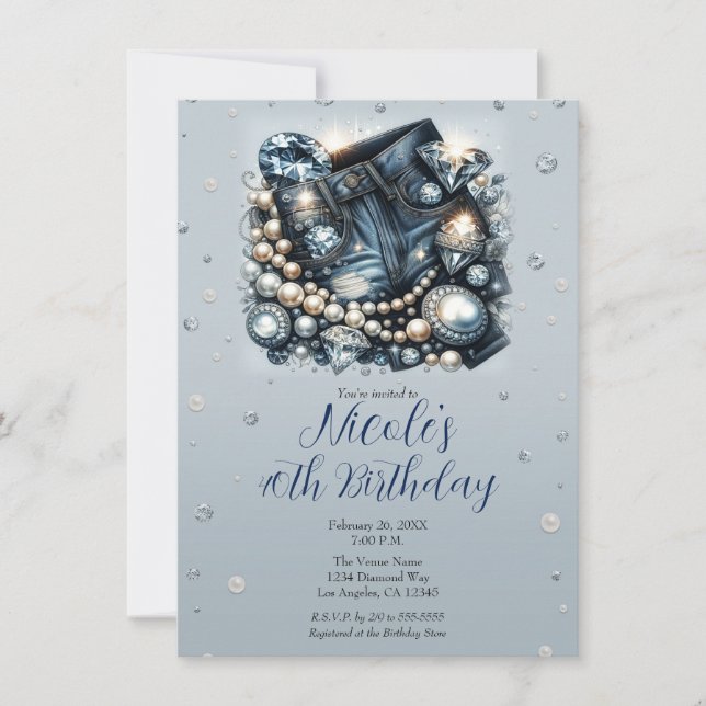 Invitation Denim Diamonds & Perles Jeans Anniversaire (Devant)