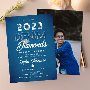Invitation Denim Diamonds Photo Modern Chic Graduation Party
