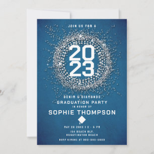 Invitation Denim Diamonds Starburst Blue Graduation Party