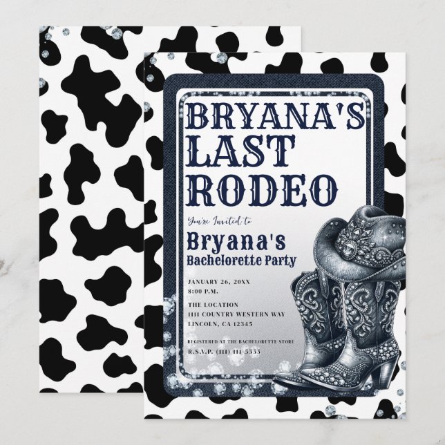 Invitation Denim & Diamonds Western Glam Cowgirl Rodéo Dernie (Devant / Derrière)