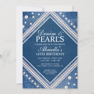 Invitation Denim Élégant et Perles