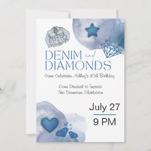Invitation Dénim et Diamants Thème Anniversaire