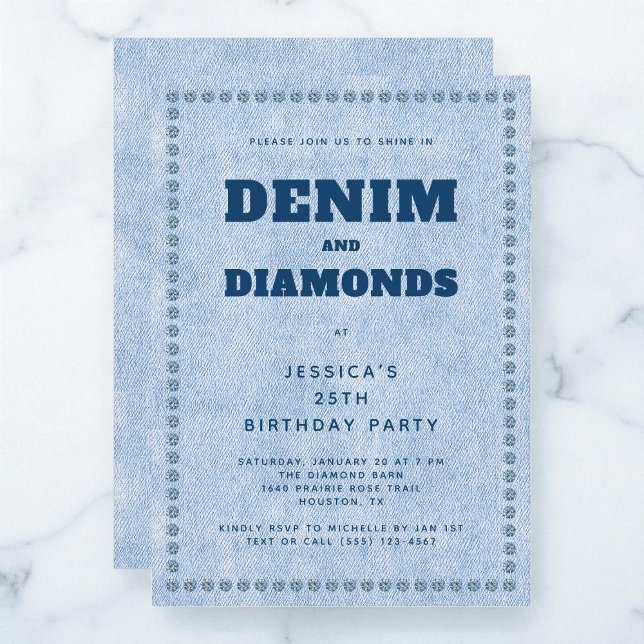 Invitation Denim et Diamonds Blue Jeans 25e fête d'anniversai (Denim and Diamonds Blue Jeans 25th Birthday Party Invitation)