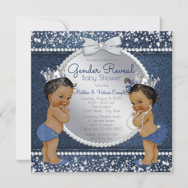 Invitation Denim et Diamonds Genre Reveal Douche (Devant)