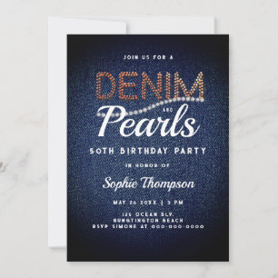 Invitation Denim Pearls Élégante grange rustique 50e annivers