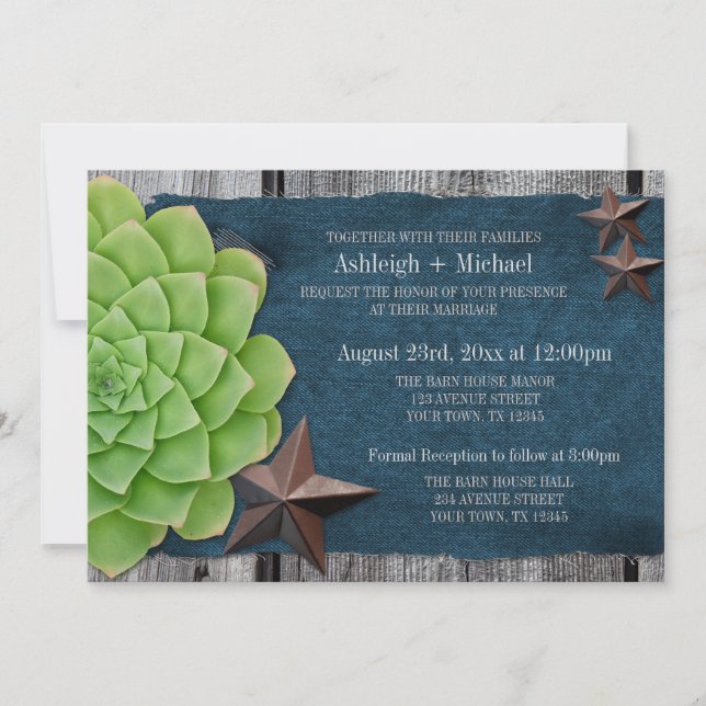 Invitation Denim & Rustic Stars Country Western Mariage (Devant)