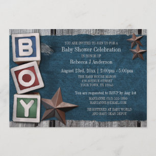 Invitation Denim, Stars & Blocks Country Boy Baby shower