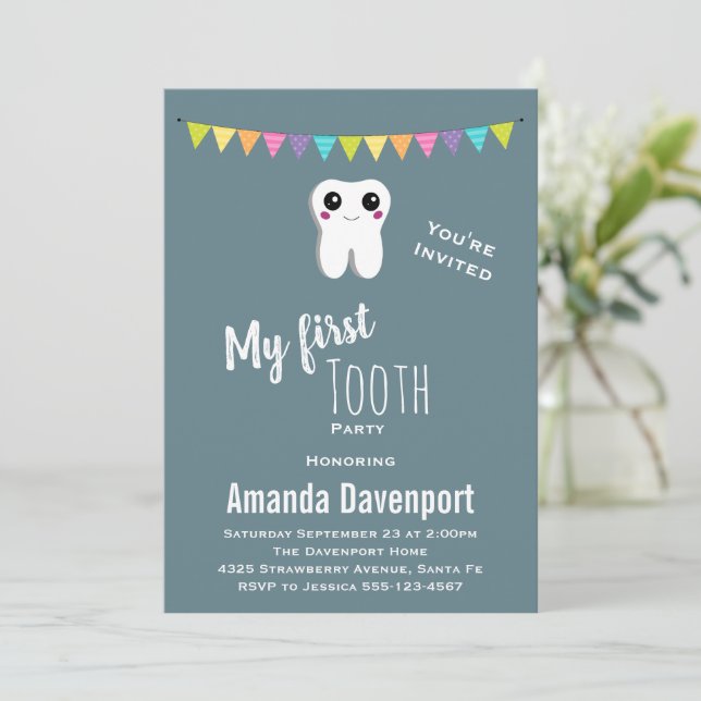 Invitation Dent Joyeuse Ma Première Dent (Debout devant)