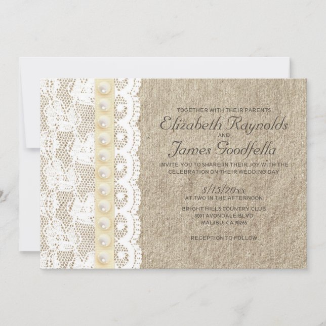 Invitation Dentelle antique et perles épousant des (Devant)
