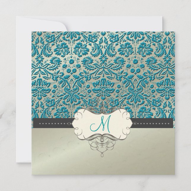 Invitation Dentelle baroque à faux feuil/Invitations turquois (Devant)