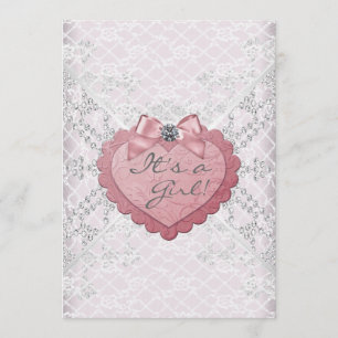 Invitation Dentelle blanche Coeur rose Bébé blanc rose Douche