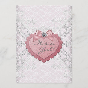 Invitation Dentelle blanche Coeur rose rose Bébé Blanc Douche