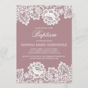 Invitation Dentelle blanche Couleur personnalisée Baptême Inv