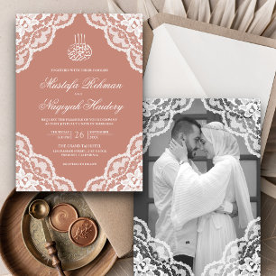 Invitation Dentelle blanche Dusty Peach Mariage musulman Phot