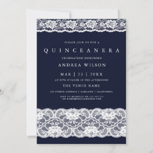 Invitation Dentelle blanche Elegant Marine bleu Quinceanera I