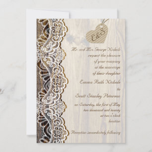 Invitation Dentelle blanche et coeur en carton sur mariage en