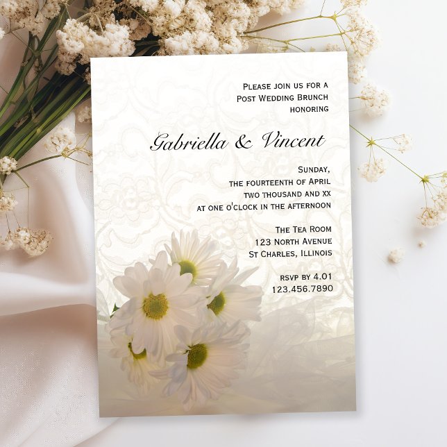 Invitation Dentelle blanche et marguerites Mariage Brunch (Créateur téléchargé)