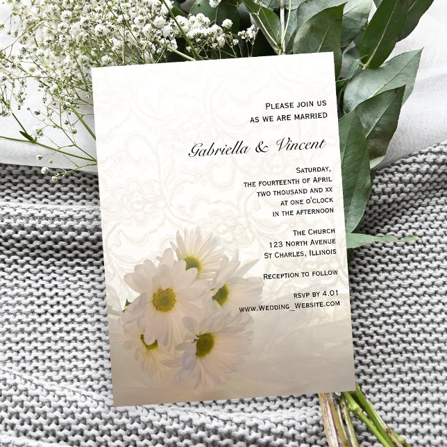 Invitation Dentelle blanche et marguerites Mariage floral (Créateur téléchargé)