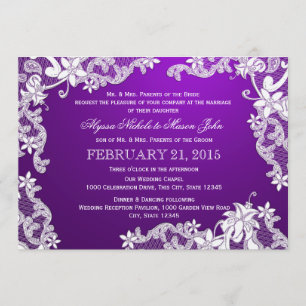 Invitation Dentelle blanche et Mariage violet