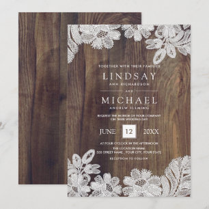 Invitation Dentelle blanche   Mariage en bois de grange