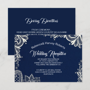Invitation dentelle blanche marine bleu mariage réception