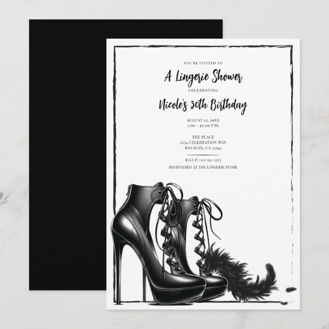 Invitation Dentelle blanche noire Haut talons Boa Lingerie Do (Devant / Derrière)