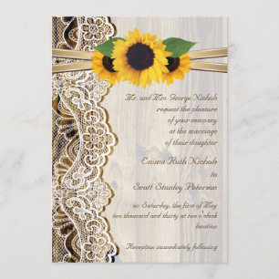 Invitation Dentelle blanche, ruban & tournesol sur mariage en