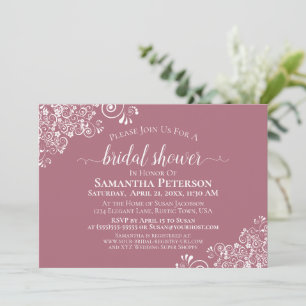 Invitation Dentelle blanche sur Dusty Rose Fête des mariées é
