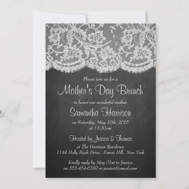 Invitation Dentelle blanche sur le tableau noir Brunch Fête d (Devant)