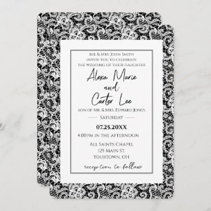 Invitation Dentelle blanche sur l'invitation de mariage noir