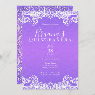 Invitation Dentelle blanche violet boho 15e Quinceañera