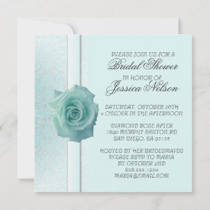 Invitation Dentelle bleu clair Damask Beauté Rose Douche Invi