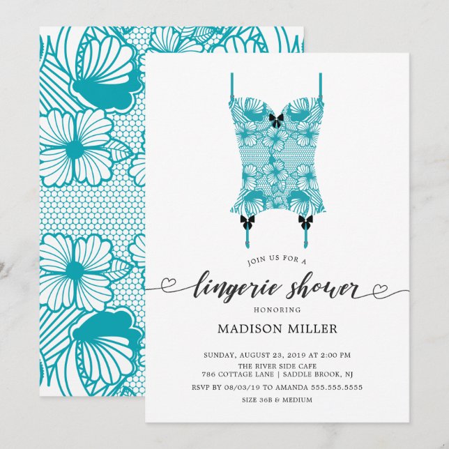 Invitation Dentelle bleu turquoise Corset Bridal Lingerie Dou (Devant / Derrière)