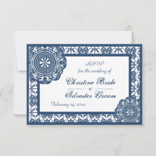 Invitation Dentelle Bleue Arabesque, 3,5 po x5 po rsvp de mar
