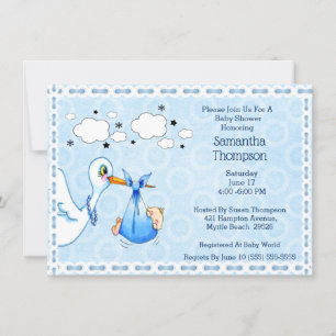 Invitation Dentelle Bleue Bouche bébé garçon douche