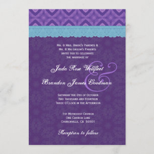 Invitation Dentelle bleue d'Aqua de pourpre royal épousant