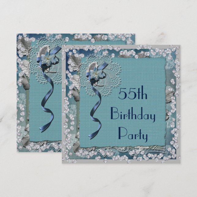 Invitation Dentelle bleue et anniversaire de diamants (Devant / Derrière)