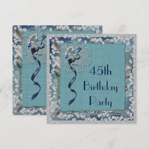 Invitation Dentelle bleue et diamants 45e anniversaire