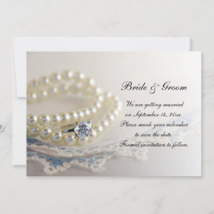Invitation Dentelle Bleue, Perles, Mariage Anneau Enregistrer