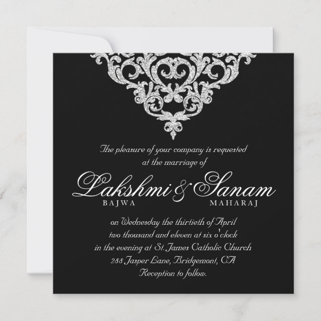 Invitation Dentelle d'argent d'étincelle de diamant (Devant)