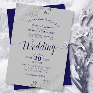 Invitation Dentelle d'argent Élégant Mariage bleu et gris mar