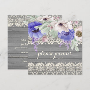 Invitation Dentelle de bois de grange aquarelle bleu blanc An