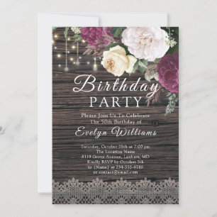 Invitation Dentelle de bois floral rustique Anniversaire