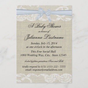 Invitation Dentelle de campagne et Burlap avec Baby Blue Bow 