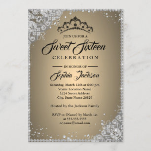 Invitation Dentelle de diamant scintillement or argent Sweet 