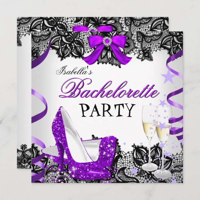Invitation Dentelle de fête de Bachelorette violet haute haut (Devant / Derrière)