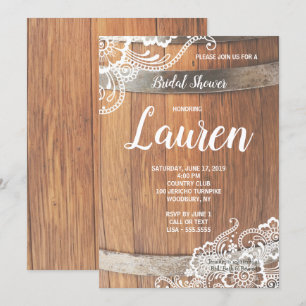 Invitation Dentelle de la bière Fête des mariées en bois rust