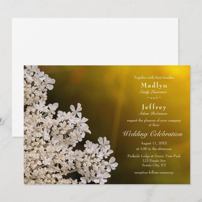 Invitation Dentelle de la reine Anne fleur sauvage mariage d' (Devant / Derrière)