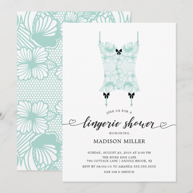 Invitation Dentelle de Mint Corset Bridal Lingerie Douche (Devant / Derrière)