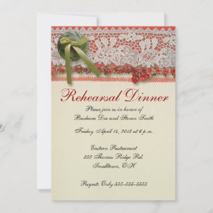 Invitation Dentelle de rose ancienne Rouge rustique victorien